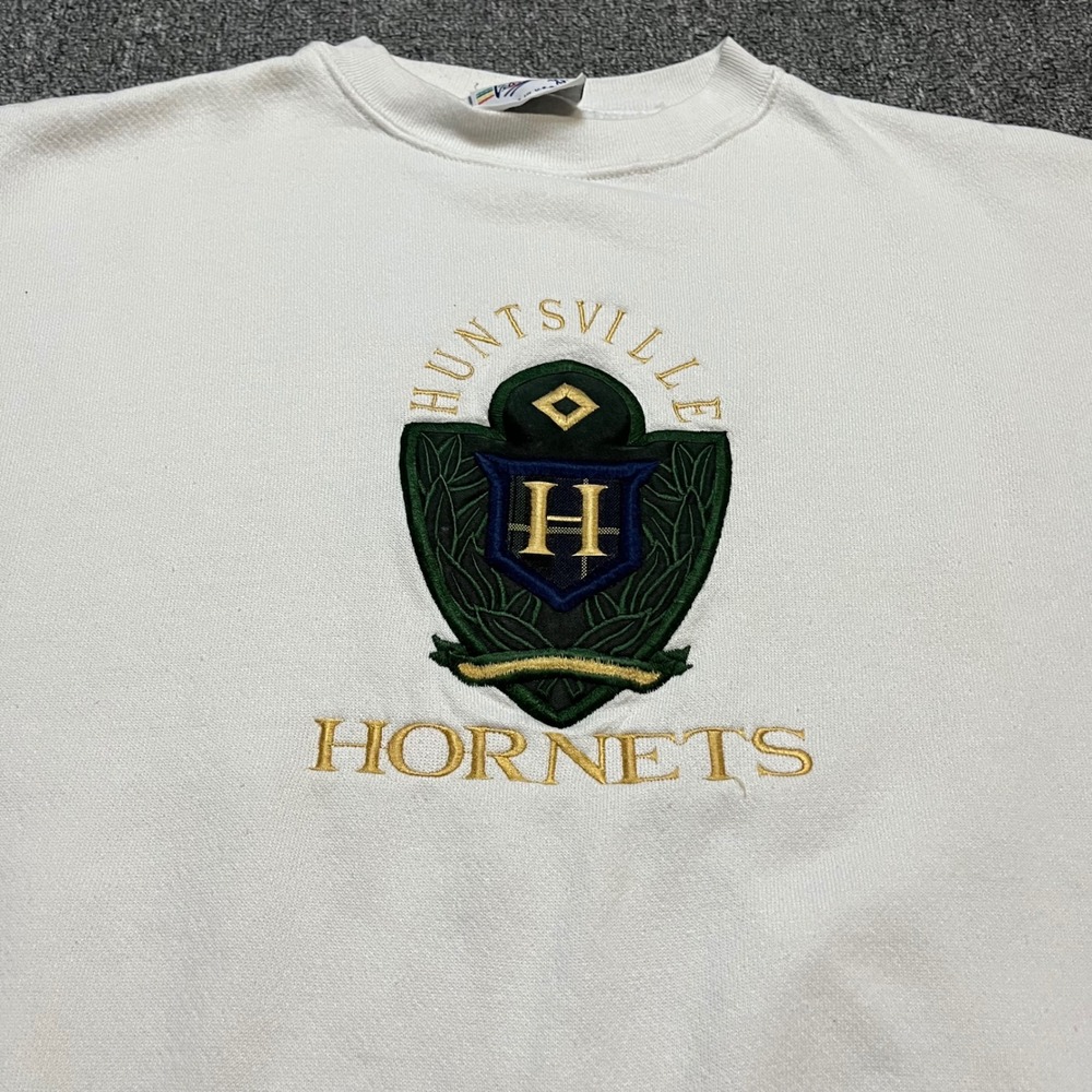 Vintage Velva Sheen Huntsville Hornets Sweatshirt Medium White Embroidered 90s - Picture 9 of 10